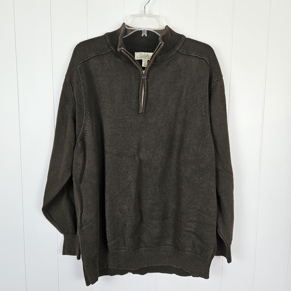 Mens XLT Tall Green Brown Cabelas 1/4 Zip Sweater Pullover Casual Layer - Picture 1 of 9